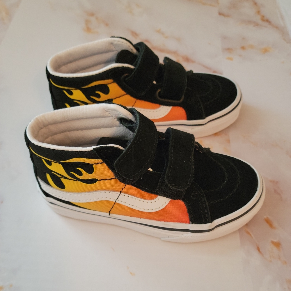 Vans Velcro High-Top Flame Shoes- Toddler 10.5
